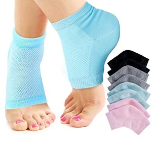nado care 4 pairs heels moisturizing socks for dry cracked heels repair – moisturizing gel heel sleeves open toe comfy socks day night – pink, blue, grey and black