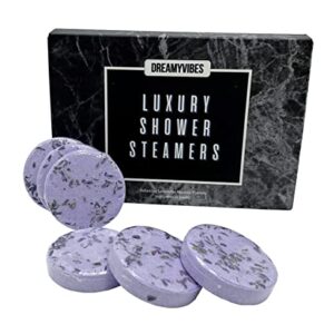 DreamyVibes Aromatherapy Shower Steamers - Pack of 6 Bath Bombs for Women - Lavender Essential Oils Scented Relaxing Shower Tablets Gift for Women and Men