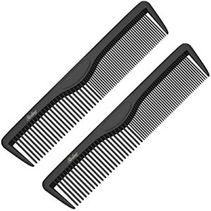 small pocket combs | 2 pack | professional 5 inch black carbon fiber hair comb | fine and wide tooth travel comb set | anti static chemical and heat resistant | mens beard and styling haircomb | ba