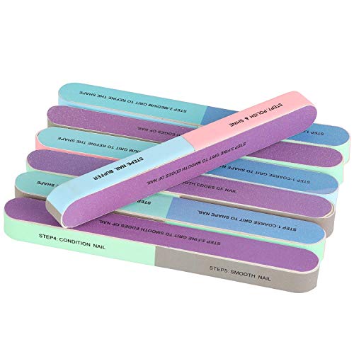 12 Pieces 7 Way Nail File and Buffer Block Professional Nail Buffering Files 7 Steps Washable Emery Boards for Acrylic Nails