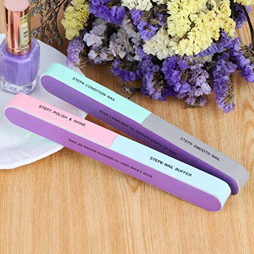 12 Pieces 7 Way Nail File and Buffer Block Professional Nail Buffering Files 7 Steps Washable Emery Boards for Acrylic Nails