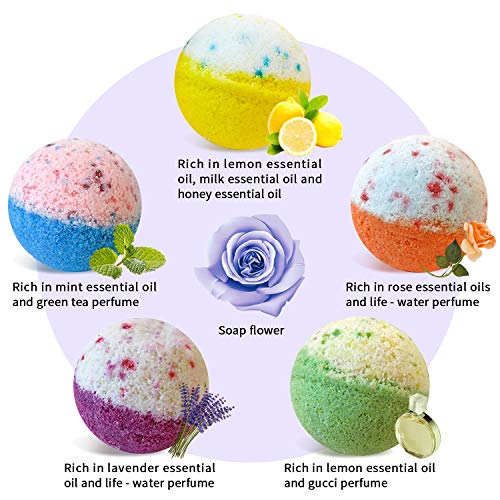 5+1 Bath Bombs Gift Set, 100% Handmade Pure Essential Oil Bath Bombs, Fizzy Spa for Moisturing Skin, Best Gift Choice For Woman, Kids, Birthday & Valentine's Day