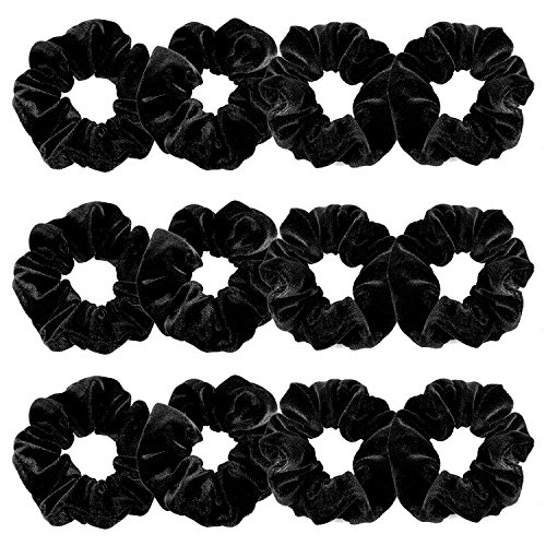 Whaline 12 Pieces Hair Scrunchies Velvet Elastics Scrunchy Bobbles Soft Hair Bands Hair Ties (Black)