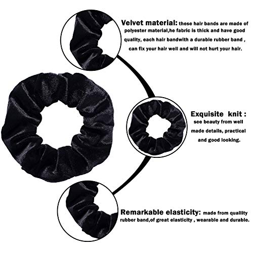 Whaline 12 Pieces Hair Scrunchies Velvet Elastics Scrunchy Bobbles Soft Hair Bands Hair Ties (Black)