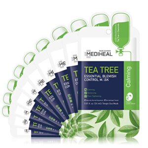 Mediheal Official [Korea's No 1 Sheet Mask] - Tea Tree Essential Blemish Control Mask - Skin Soothing & Sebum Control Mask Pack for Sensitive Oily Skin(10 Masks)