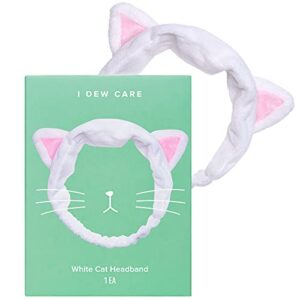 i dew care face wash headband – white cat | gift, spa day, soft, cute for makeup, shower, teen girls stuff, 1 count