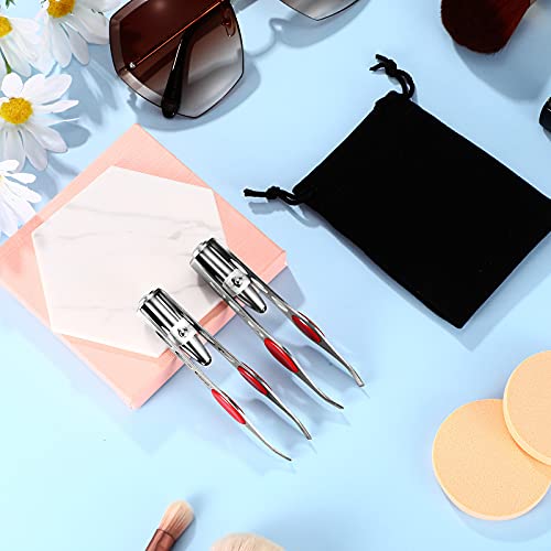 2 Pieces Tweezers with LED Light Hair Removal Lighted Tweezers Makeup Tweezers with Light for Women Precision Eyebrow Hair Removal Tweezers Stainless Steel Tweezers (Red)