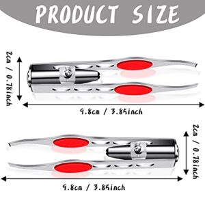 2 Pieces Tweezers with LED Light Hair Removal Lighted Tweezers Makeup Tweezers with Light for Women Precision Eyebrow Hair Removal Tweezers Stainless Steel Tweezers (Red)