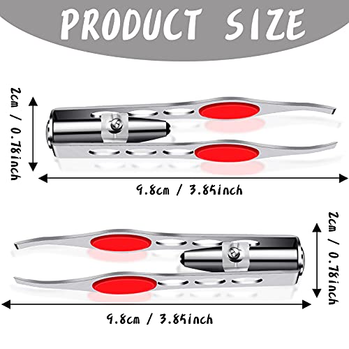 2 Pieces Tweezers with LED Light Hair Removal Lighted Tweezers Makeup Tweezers with Light for Women Precision Eyebrow Hair Removal Tweezers Stainless Steel Tweezers (Red)