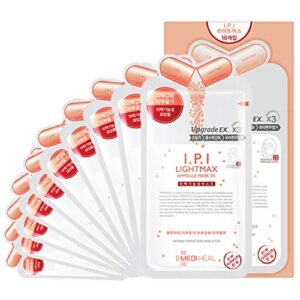 mediheal i.p.i lightmax ampoule mask ex. pack of 10 – cotton facial sheets with vitamin c and niacinamide, for dark spot removal, skin clearing, and freckles care