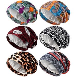 6 pieces satin lined sleep cap for women african silk bonnet beanie for sleeping hair natural curly hat (elegant patterns)