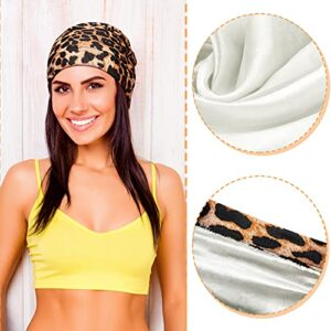 6 Pieces Satin Lined Sleep Cap for Women African Silk Bonnet Beanie for Sleeping Hair Natural Curly Hat (Elegant Patterns)