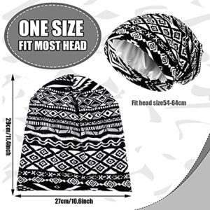 6 Pieces Satin Lined Sleep Cap for Women African Silk Bonnet Beanie for Sleeping Hair Natural Curly Hat (Elegant Patterns)