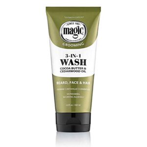 softsheen-carson magic beard wash 3 in 1 cleanses and conditions for face, beard and hair, with cocoa and shea butters, 6.8 fl oz
