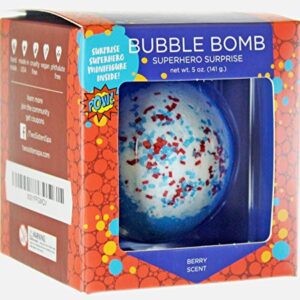 Superhero Bubble Bath Bomb for Kids with Surprise Superhero Toy Inside by Two Sisters. Large 99% Natural Fizzy in Gift Box. Moisturizes Dry Sensitive Skin. Releases Color, Scent, Bubbles