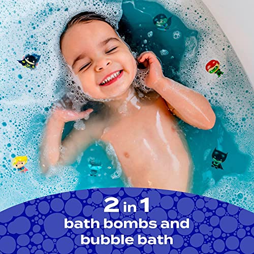 Superhero Bubble Bath Bomb for Kids with Surprise Superhero Toy Inside by Two Sisters. Large 99% Natural Fizzy in Gift Box. Moisturizes Dry Sensitive Skin. Releases Color, Scent, Bubbles