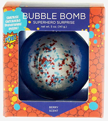 Superhero Bubble Bath Bomb for Kids with Surprise Superhero Toy Inside by Two Sisters. Large 99% Natural Fizzy in Gift Box. Moisturizes Dry Sensitive Skin. Releases Color, Scent, Bubbles