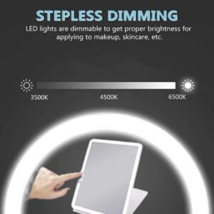 deweisn Folding Lighted Makeup Mirror with 72 LEDs 3 Colors Light Modes USB Rechargable 1800mA Batteries Portable Ultra Thin Compact Vanity Mirror Dimmable Travel Mirror