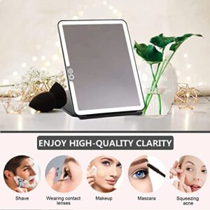 deweisn Folding Lighted Makeup Mirror with 72 LEDs 3 Colors Light Modes USB Rechargable 1800mA Batteries Portable Ultra Thin Compact Vanity Mirror Dimmable Travel Mirror