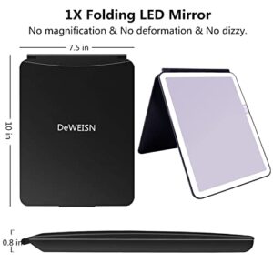 deweisn Folding Lighted Makeup Mirror with 72 LEDs 3 Colors Light Modes USB Rechargable 1800mA Batteries Portable Ultra Thin Compact Vanity Mirror Dimmable Travel Mirror