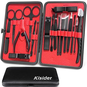 kisider manicure set pedicure kit – 18 pcs premium stainless steel nail tools manicure kit nail clippers nail care tools nail grooming kits with portable travel case gift for men women