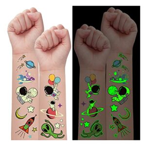 space party supplies, solar system luminous temporary tattoos for boys, space glow birthday party decorations favors for kids, space fake tattoos stocking stuffers accessories (10 sheets)