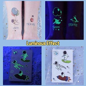 Space Party Supplies, Solar System Luminous Temporary Tattoos for Boys, Space Glow Birthday Party Decorations Favors for Kids, Space Fake Tattoos Stocking Stuffers Accessories (10 Sheets)