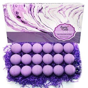 lavender bath bombs gift set for men and women. 18 lavender bath bombs bulk with essential oils. relaxing bath bombs individually wrapped with organic ingredients. natural bath balls for women & men!