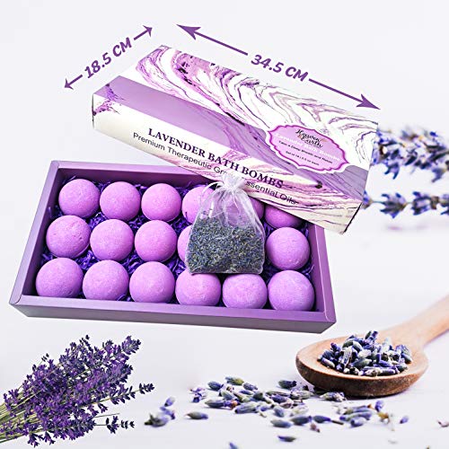 Lavender Bath Bombs Gift Set for Men and Women. 18 Lavender Bath Bombs Bulk with Essential Oils. Relaxing Bath Bombs Individually Wrapped with Organic Ingredients. Natural Bath Balls for Women & Men!