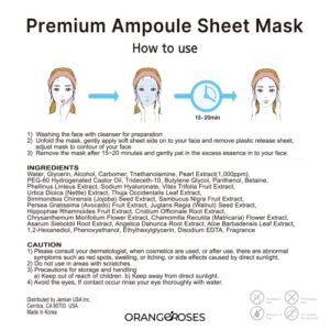 【Orangeroses】 10 Pcs Combo Vital Ampoule Sheet Mask, Korean Facial Skincare Sheet | Simple & Effective Skincare Routine | Moisturization | Wrinkle Care | Brightening (New Upgraded Mask)