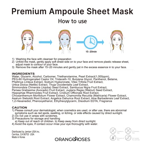 【Orangeroses】 10 Pcs Combo Vital Ampoule Sheet Mask, Korean Facial Skincare Sheet | Simple & Effective Skincare Routine | Moisturization | Wrinkle Care | Brightening (New Upgraded Mask)