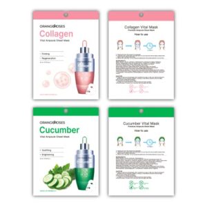 【Orangeroses】 10 Pcs Combo Vital Ampoule Sheet Mask, Korean Facial Skincare Sheet | Simple & Effective Skincare Routine | Moisturization | Wrinkle Care | Brightening (New Upgraded Mask)