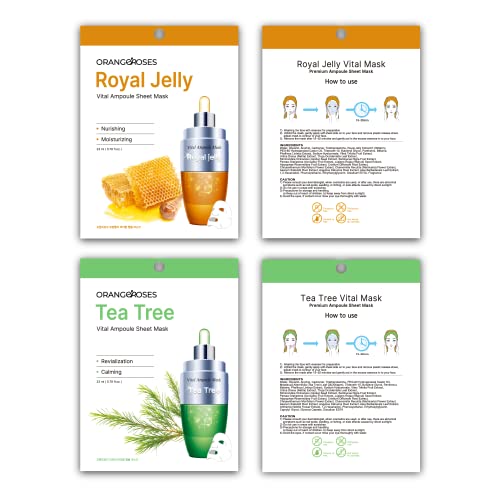 【Orangeroses】 10 Pcs Combo Vital Ampoule Sheet Mask, Korean Facial Skincare Sheet | Simple & Effective Skincare Routine | Moisturization | Wrinkle Care | Brightening (New Upgraded Mask)