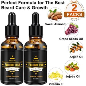 2 Pack Beard Oil for Men Growth 100% Natural Argan Oil,Jojoba Oil Leave in Conditioner Softener for Mustache Grooming Moisturizing