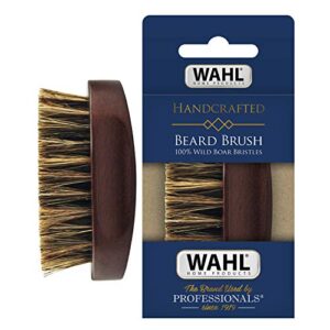 wahl small travel beard brush with 100% boar bristles with firm natural hair for grooming & styling – wood handle for beards, mustaches, skin & hair care – model 3346