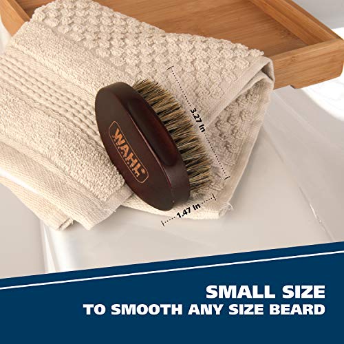 Wahl Small Travel Beard Brush with 100% Boar Bristles with Firm Natural Hair for Grooming & Styling – Wood Handle for Beards, Mustaches, Skin & Hair Care – Model 3346