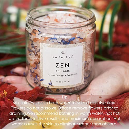 LA SALT CO Aromatherapy Bath Salt Soak, Zen | Mineral-Rich Himalayan Pink Salt & Magnesium Chloride, Sweet Orange, Lemon, Patchouli, Lavender & Peppermint | 16 oz