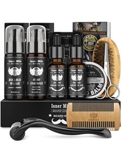 beard growth kit, beard kit with beard roller, 2 pack beard growth oil,beard brush,wash conditioner for after shave lotions,balm,combs,razor & brush stands scissor, christmas fathers gifts for men