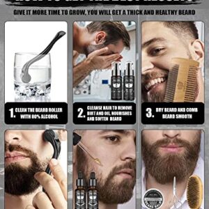 Beard Growth Kit, Beard Kit with Beard Roller, 2 Pack Beard Growth Oil,Beard Brush,Wash Conditioner for After Shave Lotions,Balm,Combs,Razor & Brush Stands Scissor, Christmas Fathers Gifts for Men