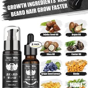 Beard Growth Kit, Beard Kit with Beard Roller, 2 Pack Beard Growth Oil,Beard Brush,Wash Conditioner for After Shave Lotions,Balm,Combs,Razor & Brush Stands Scissor, Christmas Fathers Gifts for Men