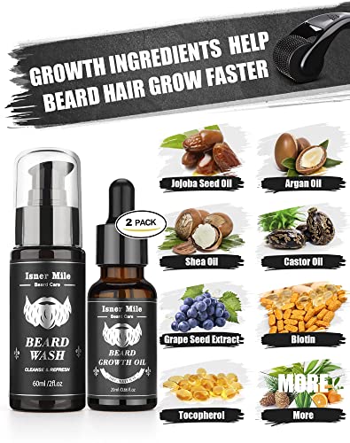 Beard Growth Kit, Beard Kit with Beard Roller, 2 Pack Beard Growth Oil,Beard Brush,Wash Conditioner for After Shave Lotions,Balm,Combs,Razor & Brush Stands Scissor, Christmas Fathers Gifts for Men