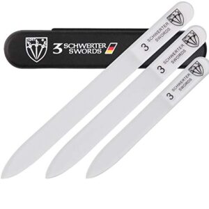 3 Swords Germany - Brand Quality Glass Nail File Set, 3 Pieces, Perfect for Natural Fake Gel Artificial Acrylic fingernail, incl. Black Plastic case