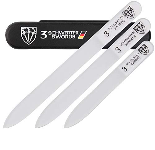 3 Swords Germany - Brand Quality Glass Nail File Set, 3 Pieces, Perfect for Natural Fake Gel Artificial Acrylic fingernail, incl. Black Plastic case