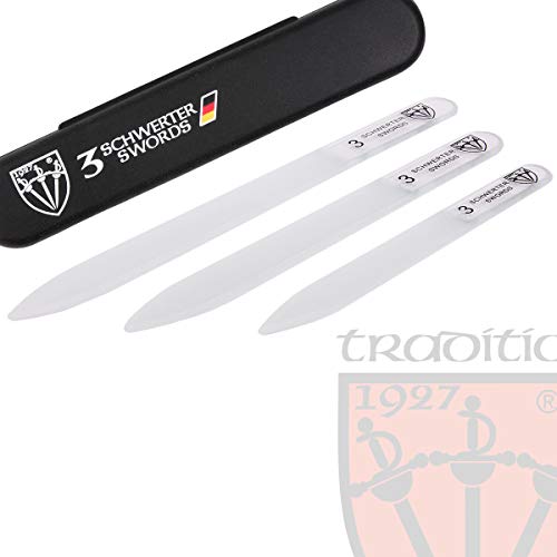 3 Swords Germany - Brand Quality Glass Nail File Set, 3 Pieces, Perfect for Natural Fake Gel Artificial Acrylic fingernail, incl. Black Plastic case