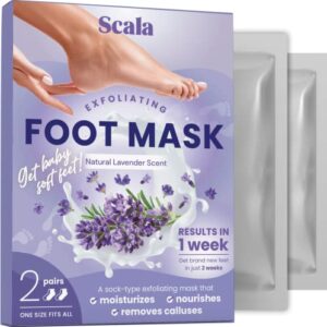 Scala Foot Peel Mask Treatment (2 Pack) Dead Skin Remover For Feet, Dry Cracked Feet, Exfoliator Gel Fixes Cracked Heels, Peeling Reveals Baby Soft Smooth Skin, Lavender - Birthday Gifts for Women