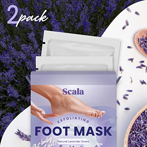 Scala Foot Peel Mask Treatment (2 Pack) Dead Skin Remover For Feet, Dry Cracked Feet, Exfoliator Gel Fixes Cracked Heels, Peeling Reveals Baby Soft Smooth Skin, Lavender - Birthday Gifts for Women