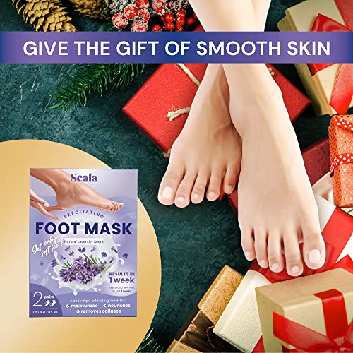 Scala Foot Peel Mask Treatment (2 Pack) Dead Skin Remover For Feet, Dry Cracked Feet, Exfoliator Gel Fixes Cracked Heels, Peeling Reveals Baby Soft Smooth Skin, Lavender - Birthday Gifts for Women