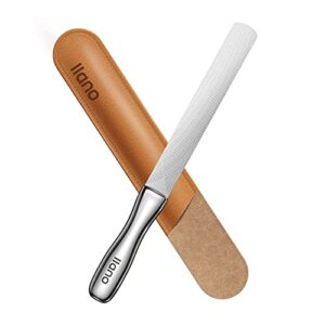 llano metal nail file, stainless steel nail files for natural nails with leather case, medical grade double sided toenail files for thick nails, professional fingernail files for women men and seniors