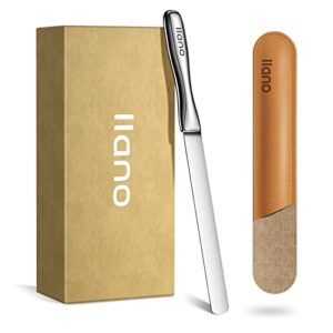 llano Metal Nail File, Stainless Steel Nail Files for Natural Nails with Leather Case, Medical Grade Double Sided Toenail Files for Thick Nails, Professional Fingernail Files for Women Men and Seniors