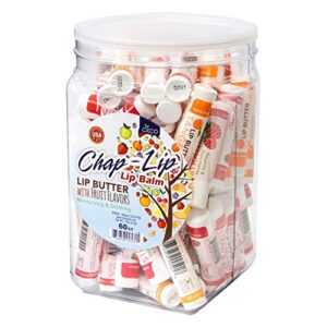 chap-lip lip balm lip butter with fruit flavors, cocoa butter, coconut oil moisturizing vitamin e & total hydration treatment & soothing lip therapy 60 ct. made in usa